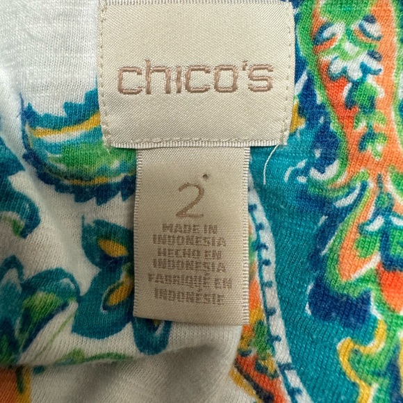 Chico's Multicolor Blue Multicolor Paisley Short Sleeve Top Size 2 (M) - Picture 7 of 8